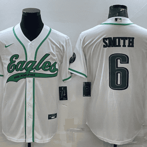 Philadelphia Eagles #6 DeVonta Smith White With Patch Cool Base Stitched Baseball Jersey