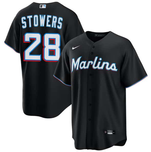 Miami Marlins #28 Kyle Stowers Black Cool Base Stitched Jersey