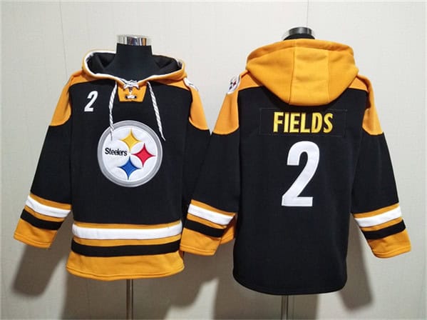 Pittsburgh Steelers #2 Justin Fields Black Ageless Must-Have Lace-Up Pullover Hoodie