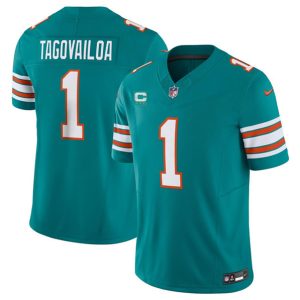 Miami Dolphins #1 Tua Tagovailoa Aqua 2024 F.U.S.E. Alternate With 3-Star C Patch Vapor Limited Stitched Jersey