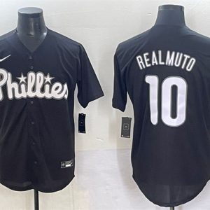 Philadelphia Phillies #10 J.T. Realmuto Black Lights Out Limited Stitched Jersey