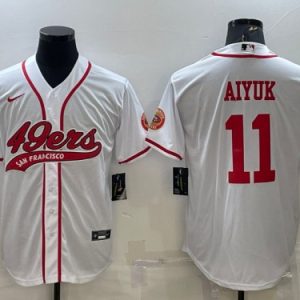 San Francisco 49ers #11 Brandon Aiyuk White With Patch Cool Base Stitched Baseball Jersey