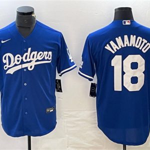 Los Angeles Dodgers #18 Yoshinobu Yamamoto Blue Cool Base Stitched Jersey