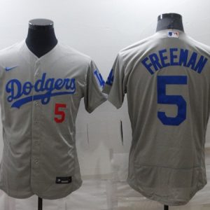 Los Angeles Dodgers #5 Freddie Freeman Grey Flex Base Stitched Jersey