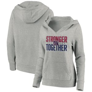 New York Giants Heather Gray Stronger Together Crossover Neck Pullover Hoodie(Run Small)