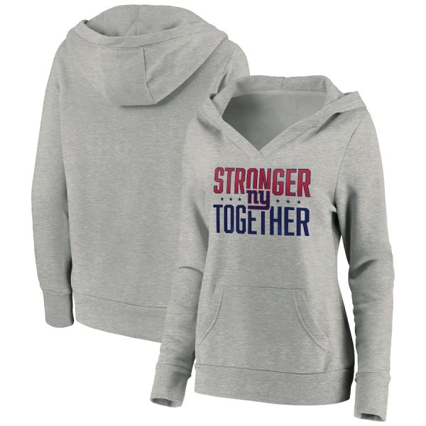 New York Giants Heather Gray Stronger Together Crossover Neck Pullover Hoodie(Run Small)