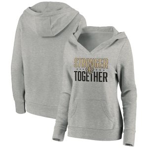 New Orleans Saints Heather Gray Stronger Together Crossover Neck Pullover Hoodie(Run Small)