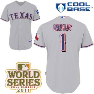 Rangers #1 Elvis Andrus Grey Cool Base 2011 World Series Patch Stitched Jersey