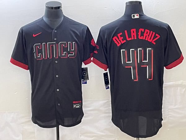 Cincinnati Reds #44 Elly De La Cruz Black 2023 City Connect Flex Base Stitched Jersey