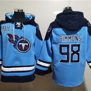 Tennessee Titans #98 Jeffery Simmons Blue Lace-Up Pullover Hoodie