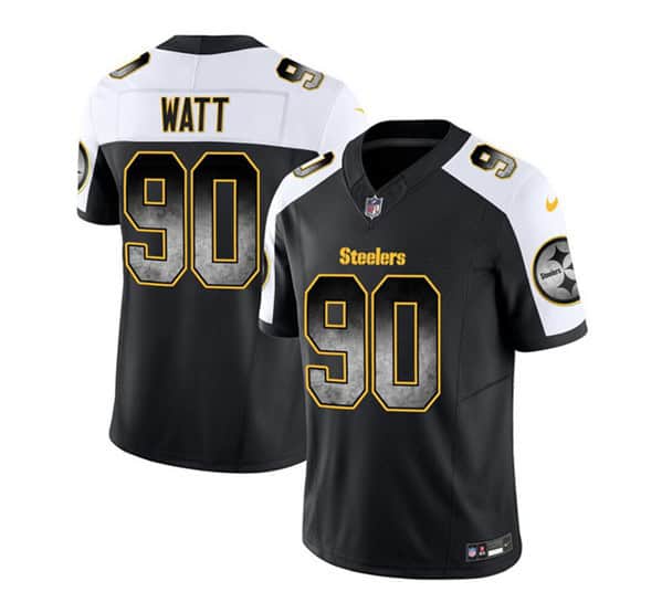 Pittsburgh Steelers #90 T.J. Watt Black White 2023 F.U.S.E. Smoke Vapor Untouchable Limited Stitched Jersey