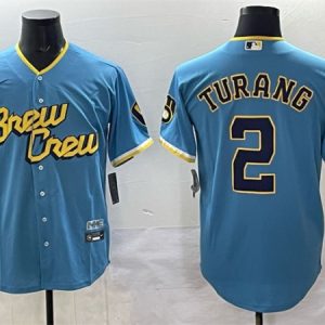 Milwaukee Brewers #2 Brice Turang Powder Blue City Connect Cool Base Stitched Jersey