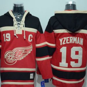 Red Wings #19 Steve Yzerman Red Sawyer Hooded Sweatshirt Stitched Jersey