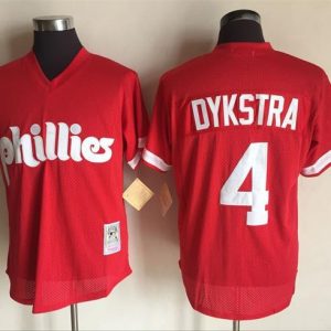 Philadelphia Phillies #4 Lenny Dykstra Mitchell and Ness Red 1991 Throwback Stitched Jersey