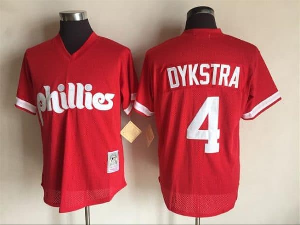 Philadelphia Phillies #4 Lenny Dykstra Mitchell and Ness Red 1991 Throwback Stitched Jersey