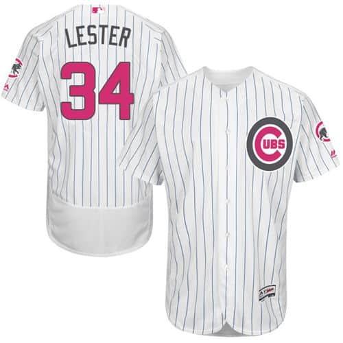Cubs #34 Jon Lester White(Blue Strip) Flexbase Authentic Collection 2016 Mother's Day Stitched Jersey