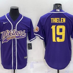 Minnesota Vikings #19 Adam Thielen Purple Gold With Patch Cool Base Stitched Baseball Jersey