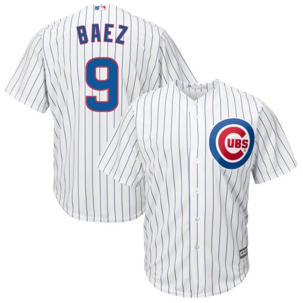 Cubs #9 Javier Baez White(Blue Strip) New Cool Base Stitched Jersey