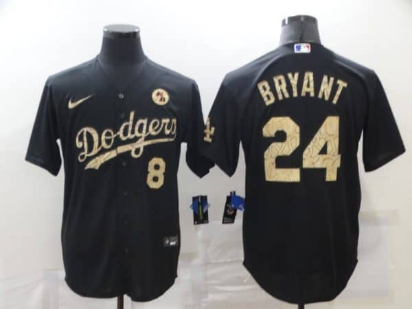 Los Angeles Dodgers Front #8 Back #24 Kobe Bryant With KB Patch Black Cool Base Stitched Jersey
