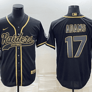 Las Vegas Raiders #17 Davante Adams Black Gold With Patch Cool Base Stitched Baseball Jersey