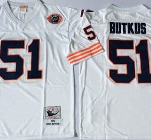 Mitchell Ness Bears #51 Dick Butkus White Big No. Throwback Stitched Jersey