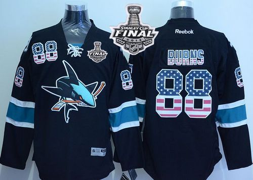 Sharks #88 Brent Burns Black USA Flag Fashion 2016 Stanley Cup Final Patch Stitched Jersey