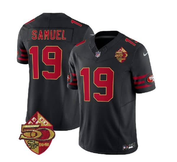 San Francisco 49ers #19 Deebo Samuel Black 2023 F.U.S.E. 50th Patch Throwback Stitched Jersey