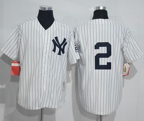 Mitchell And Ness Yankees #2 Derek Jeter White Strip Throwback Stitched Jersey