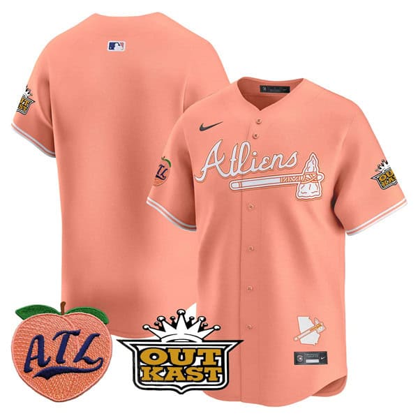 Atlanta Braves Blank Peach 2024 Atliens Peach With Outkast Patch Vapor Limited Stitched Jersey