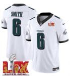Philadelphia Eagles #6 DeVonta Smith White 2025 Super Bowl LIX Patch Vapor Untouchable Limited Stitched Jersey