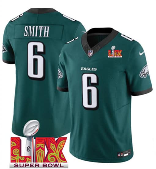 Philadelphia Eagles #6 DeVonta Smith Green 2025 Super Bowl LIX Patch Vapor Untouchable Limited Stitched Jersey