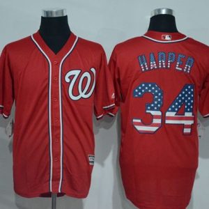 Nationals #34 Bryce Harper Red USA Flag Fashion Stitched Jersey