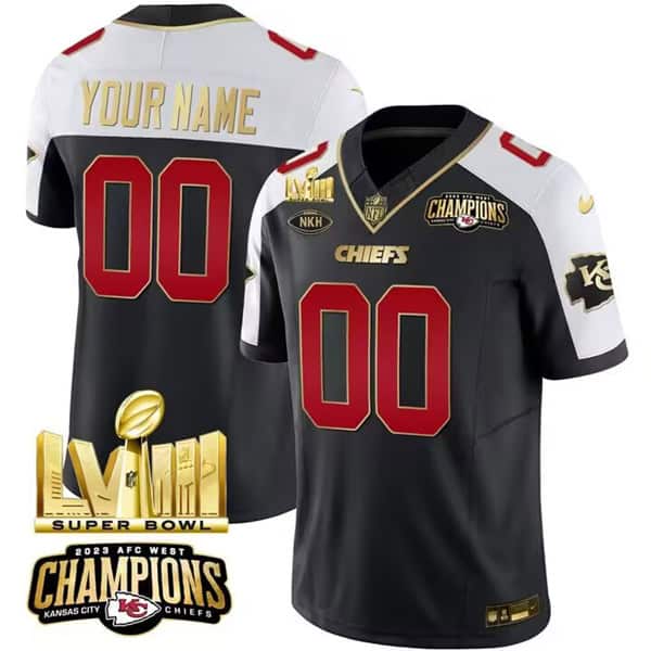 Kansas City Chiefs Custom Black White 2024 F.U.S.E. AFC West Champions Super Bowl LVIII Patch With "NKH" Patch Vapor Untouchable Limited Stitched Jersey