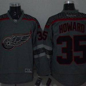 Red Wings #35 Jimmy Howard Charcoal Cross Check Fashion Stitched Jersey