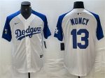 Los Angeles Dodgers #13 Max Muncy White Blue Vin Patch Cool Base Stitched Jersey