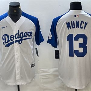 Los Angeles Dodgers #13 Max Muncy White Blue Vin Patch Cool Base Stitched Jersey