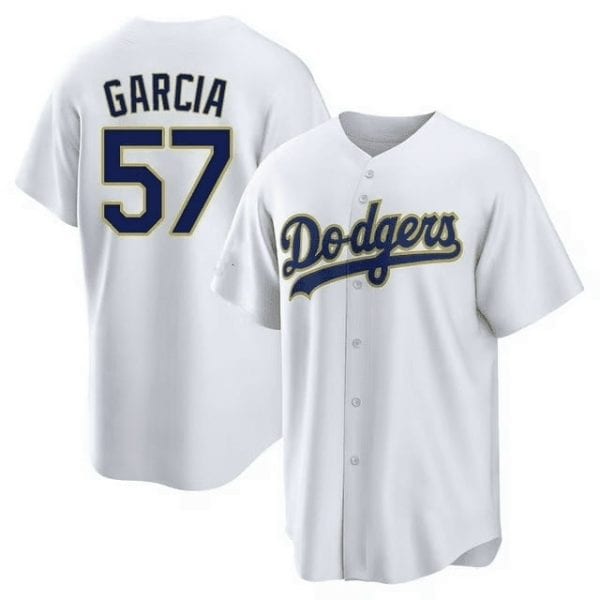 Los Angeles Dodgers #57 Luis Garcia White Gold Cool Base Stitched Jersey