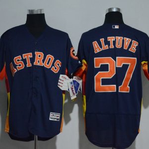 Houston Astros #27 Jose Altuve Majestic Alternate Navy Flex Base Authentic Collection Stitched Jersey