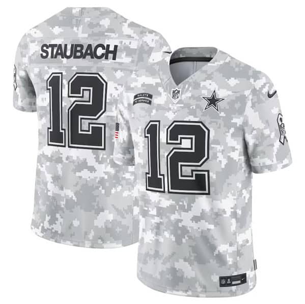 Dallas Cowboys #12 Roger Staubach Arctic Camo 2024 F.U.S.E. Salute To Service Limited Stitched Jersey