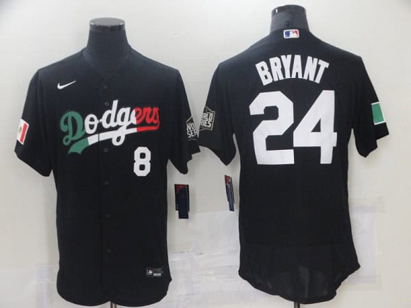 Los Angeles Dodgers Front #8 Back #24 Kobe Bryant Black World Series Stitched Jersey
