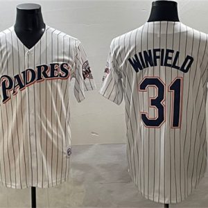 San Diego Padres #31 Dave Winfield White Throwback With Patch Cool Base Stitched Jersey