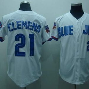 Mitchell And Ness Blue Jays #21 Roger Clemens Stitched White Jersey