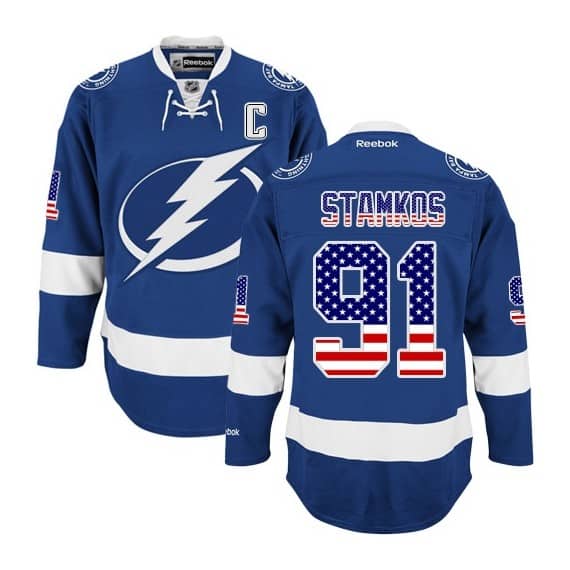 Tampa Bay Lightning #91 Steven Stamkos Royal Blue USA Flag Stitched Jersey
