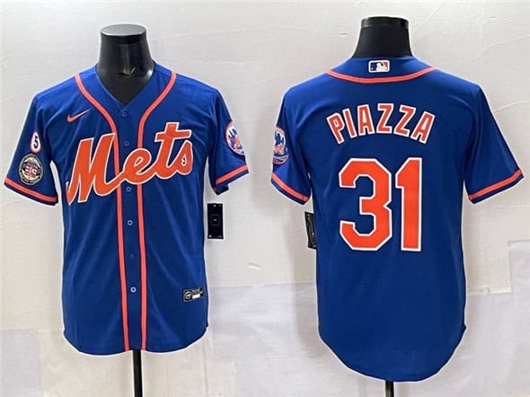 New York Mets #31 Mike Piazza Blue With Patch Cool Base Stitched Jersey