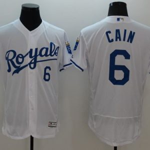 Royals #6 Lorenzo Cain White Flexbase Authentic Collection Stitched Jersey