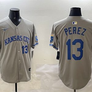Kansas City Royals #13 Salvador Perez Gray 2024 Away Limited Stitched Jersey