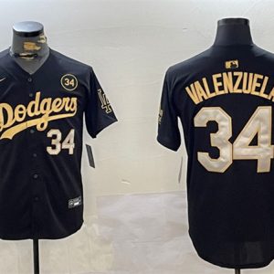 Los Angeles Dodgers #34 Toro Valenzuela Black Gold 2024 World Series With No. 34 Patch Limited Stitched Jersey