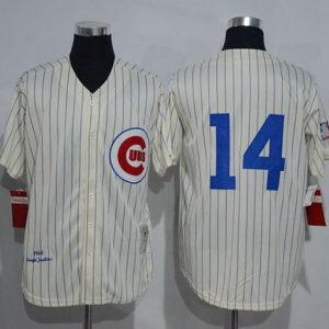 Mitchell And Ness 1969 Cubs #14 Ernie Banks Cream Strip Throwback Stitched Jersey