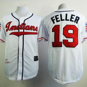Mitchell And Ness 1948 Indians #19 Bob Feller White Stitched Jersey