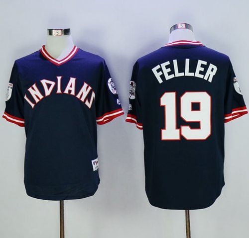 Indians #19 Bob Feller Navy Blue 1976 Turn Back The Clock Stitched Jersey